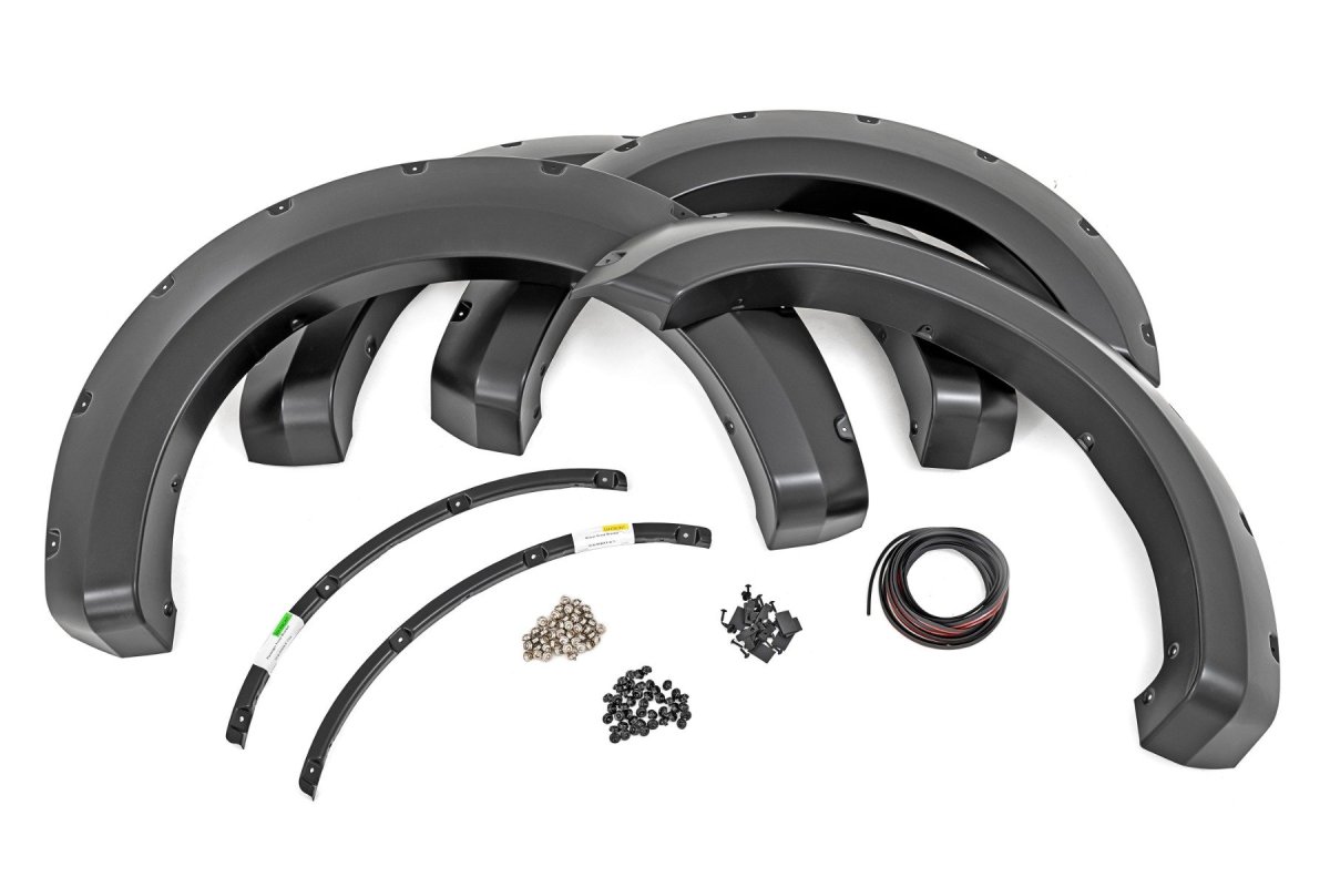 Ford F-350 Super Duty Fender Flares - Rough Country - Pocket with Simulated Riveted Look - Flat Black - '17-'22